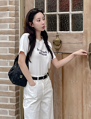 모찌 레터링 Peach T-shirt Korea