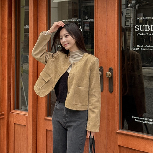 Momo No collar Suede Jacket