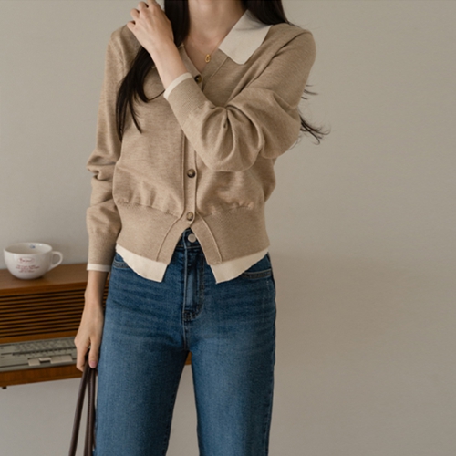 Sugar V Color Matching Knitwear Cardigan