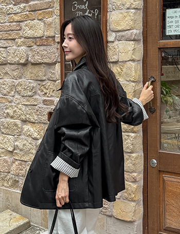 The Over Collar Leather Jacket Korea