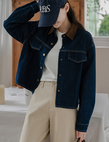 Corduroy Collar Denim Jacket Korea