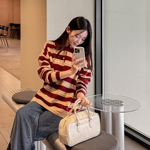 [valyou] Pendant Stripe Collar Knitwear