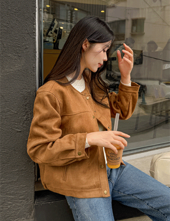 Us No Collar Suede Jacket Korea
