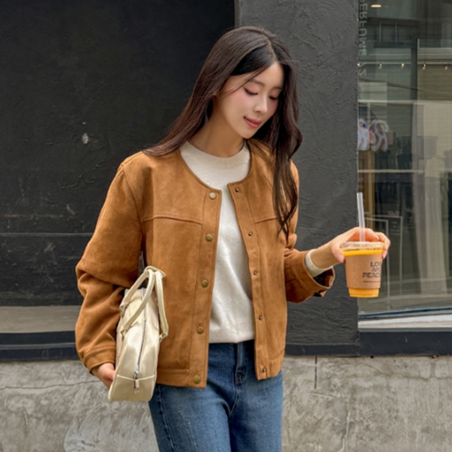 Us No Collar Suede Jacket