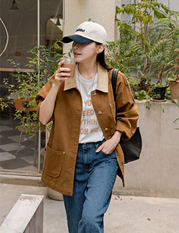 Golden Color Matching Snap Work Jacket Korea