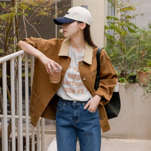 Golden Color Matching Snap Work Jacket