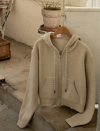 Roll Roll String Hood Knit Zip-up Korea