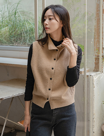 Highneck Button Knit Vest Korea