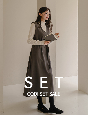 [Codi set] Cozy V Long Dress+Wave neck Turtleneck T-shirt Korea