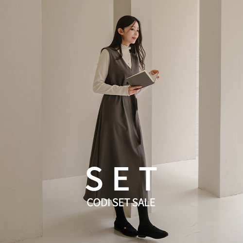 [Codi set] Cozy V Long Dress+Wave neck Turtleneck T-shirt