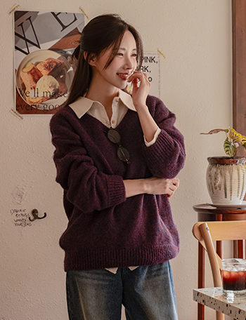 Here Loose V-neck Wool Knitwear Korea