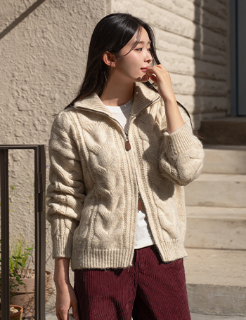 Wool 케이블 two-way Knitwear Zip up Korea