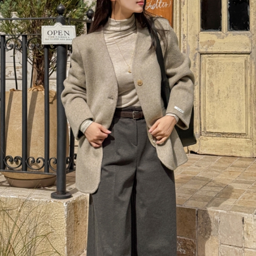 No collar Half Handmade Wool Coat