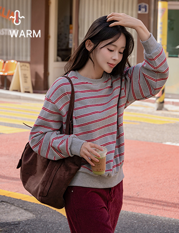 Multi Stripe Double-sided Fleece Sweatshirt Korea