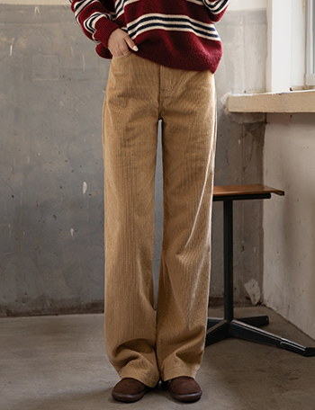 Trendy Corduroy Straight Wide Fit Pants Korea