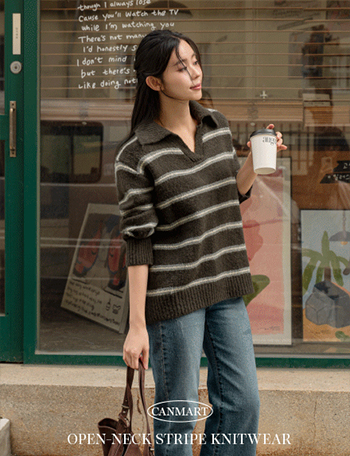 트임 넥 Stripe Collar Knitwear Korea