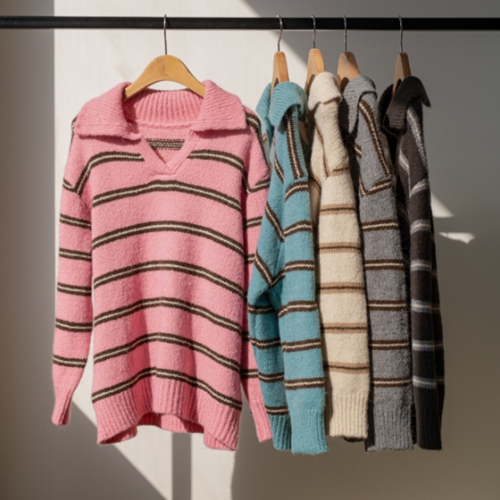 Open Neck Stripe Collar Knitwear