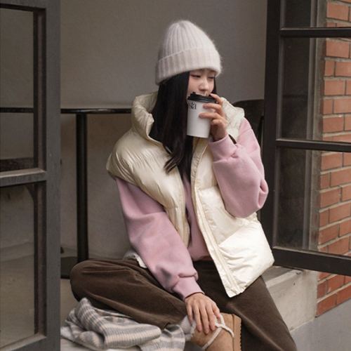 Glossy Highneck Padding Vest