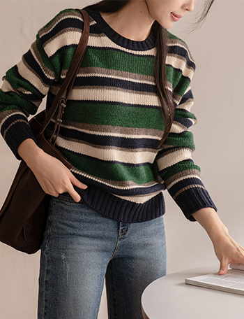 color combination Stripe Round Knitwear Korea