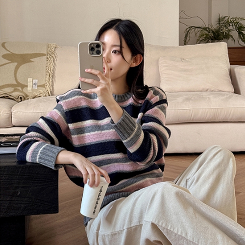 color combination Stripe Round Knitwear