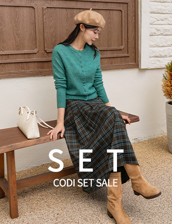 [코디set] 이브 Wool Round Knitwear Cardigan+Check color combination Pleats Long Skirt Korea