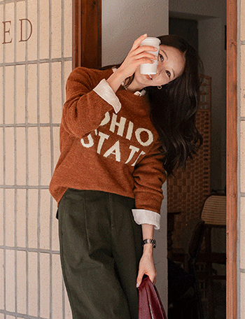 State Lettering Wool Round Knitwear Korea