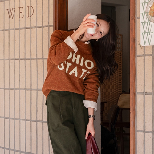 State Lettering Wool Round Knitwear