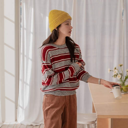 Fluffy Wool Stripe Color Matching Knitwear