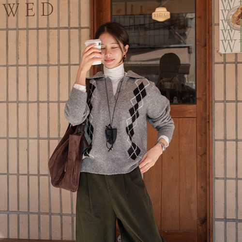 Mood Argyle Wool Collar Knitwear