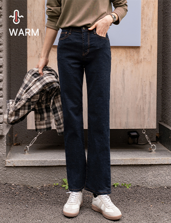 Peach fleece lined Straight Denim Pants Korea