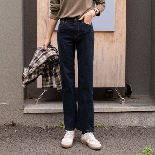 Peach fleece lined Straight Denim Pants