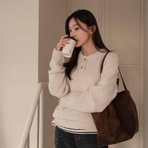 Double Button Wool Round Knitwear