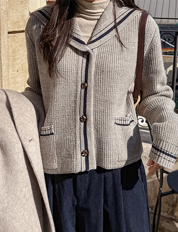 Wool Color Matching Sailor Collar Cardigan Korea