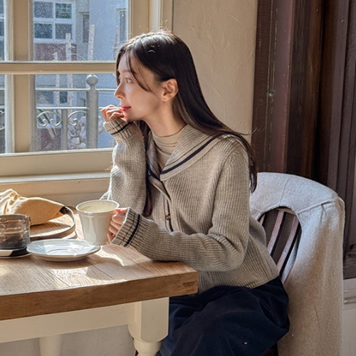 Wool Color Matching Sailor Collar Cardigan