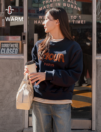 Amor Boucle Embroidery Fleece lined Sweatshirt Korea