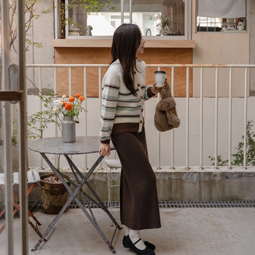 Mink Ribbed Slit Banding Skirt