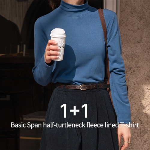 [1+1] [valyou] Basic Span half-turtleneck fleece lined T-shirt