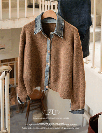 It's Denim Collar Knitwear Cardigan Korea