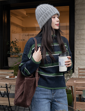Half Turtleneck Stripe Wool Knitwear Korea