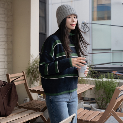 Half Turtleneck Stripe Wool Knitwear