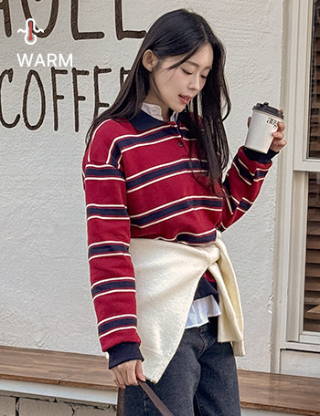 Plat Stripe Both Collars Fleece lined Sweatshirt Korea
