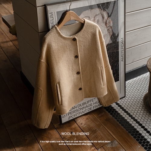 Color Matching Short Handmade Wool Jacket