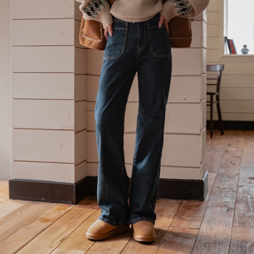 Pocket Fleece lined semi Wide Denim Pants