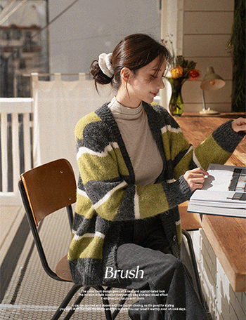 Brush Horizontal Striped Cardigan Korea