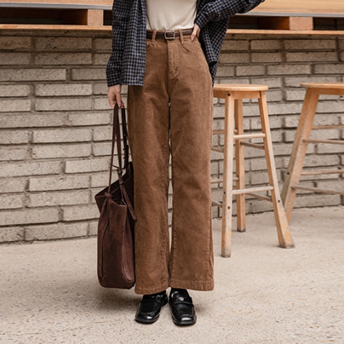 Peanut Fleece lined Corduroy Inbanding Wide Pants