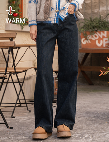 Be Wide Raw Denim Fleece Lined Pants Korea
