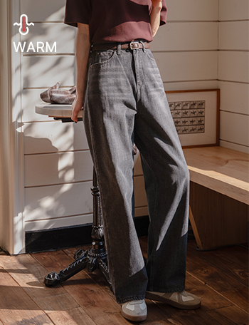 Just Wide Back Banding Fleece Lined Denim Pants Korea