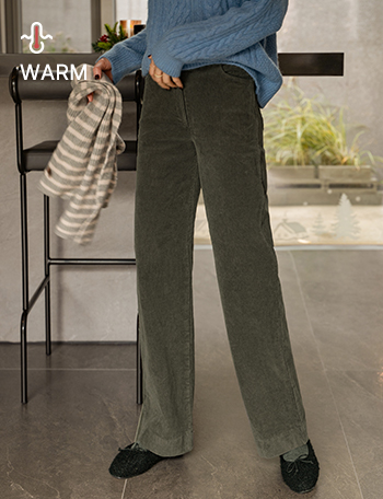 Odd Corduroy Straight Banding Fleece Lined Pants Korea