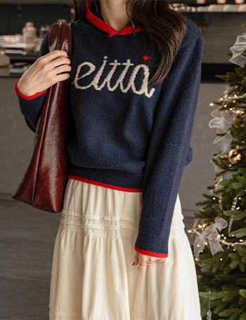 To Go Lettering Color Matching Hood Wool Knitwear Korea