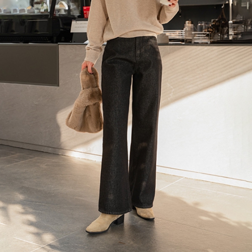 Non-faded Fleece Lined Straight Wide Inbanding Pants